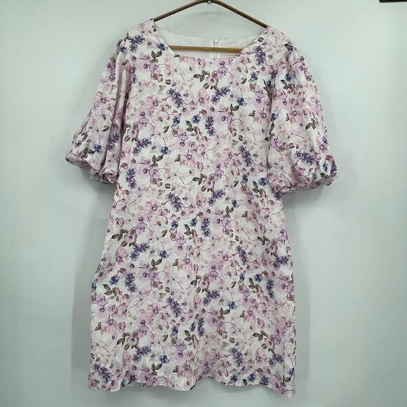 M. Maison Multicolor Floral Square Neck Linen Mini Dress Large - Picture 1 of 9
